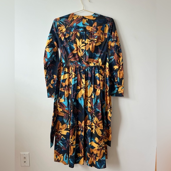 Marissa Webb Blue/Yellow Floral Printed Midi Cotton Long Sleeve Shirtdre… - Picture 8 of 8
